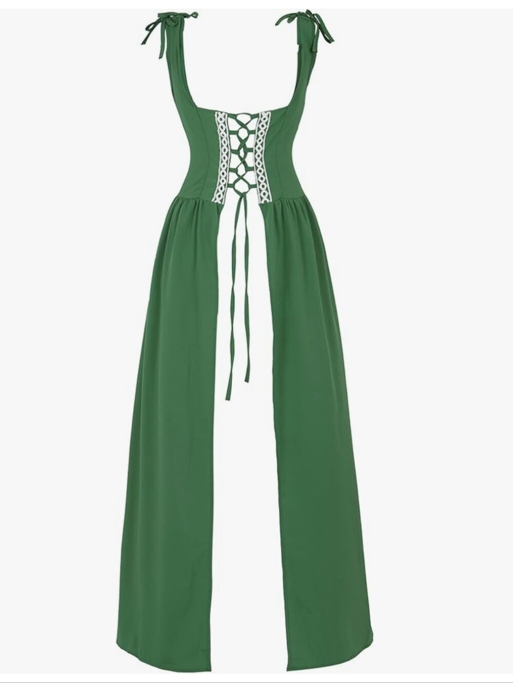 Green Renaissance-Style Women's Dress with Lace-Up Bodice Fairy Costume Overlay